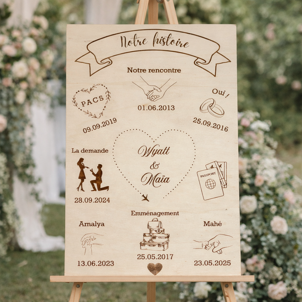 Panneau notre histoire personnalisé