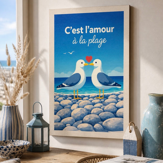 Affiche en bois - L'amour à la plage