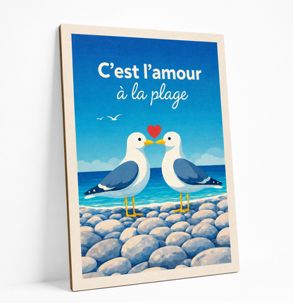 Affiche en bois - L'amour à la plage