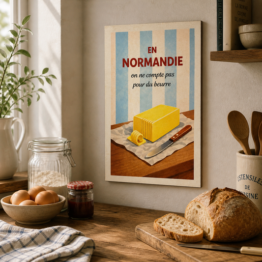Affiche en bois - En Normandie, on ne compte pas pour du beurre !